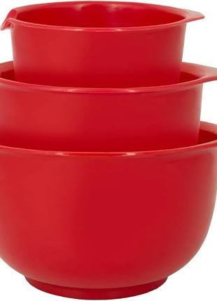 GLAD Mixing Bowls with Pour Spout, Set of 3 | Nesting Design Saves Space | Non-Slip, BPA Free, Dishwasher Safe Plastic | Kitchen Cooking and Baking Supplies, Red