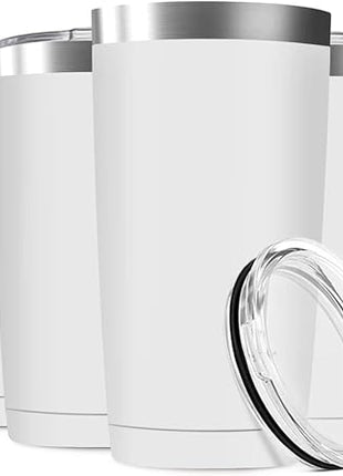 6 Pack 20oz Tumbler Vacuum Insulated Travel Mug with Lids, Stainless Steel Double Wall Bulk Cup for Home, Office, Outdoor Suitable for Vehicle Cup Holders(White)
