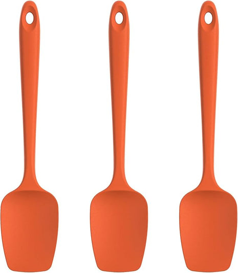 U-Taste Silicone Spoon Spatula Set, 600ºF High Heat Resistant Food Grade Flexible Rubber Scraper, Integrated Cooking Mixing Baking Kitchen Utensils Set of 3 for Nonstick Cookware (Orange)