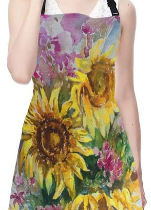 EKOBLA Sunflowers Aprons Abstract Bright Colored Floral Handmade Romantic Bouquet Nature Waterproof Resistant Chef Cooking Kitchen BBQ Adjustable Aprons for Women Men 27x31 Inch