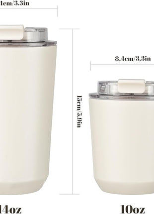 Puraville Insulated Tumblers with Lid, 10 oz Travel Coffee Mug Stainless Steel Vacuum Cup, Leak Proof Reusable Double Walled Coffee Tumbler for Iced and Hot Drinks, Cream