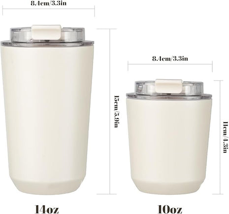 Puraville Insulated Tumblers with Lid, 10 oz Travel Coffee Mug Stainless Steel Vacuum Cup, Leak Proof Reusable Double Walled Coffee Tumbler for Iced and Hot Drinks, Cream