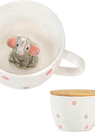 White Elephant Gifts for Adults Cute Elephant Mug with 3D elephant Inside Kawaii Ceramic Coffee Mug Tea Cup with Lid Spoon Friendship Birthday Christmas Gifts for Women Men Sisters Friend Coworkers