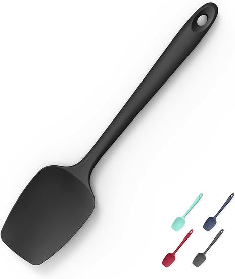 Heat Resistant Silicone Spoon Spatula, Doosu 600°F High Temp Flexible Cooking Spoons Kitchen Rubber Spoonula Scratch-Proof for Mixing Stirring Scraping Serving Non-Stick Cookware (11.4in, Black)