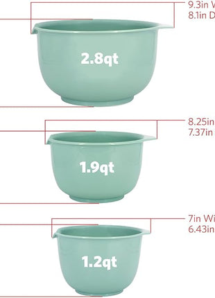 GLAD Mixing Bowls with Pour Spout, Set of 3 | Nesting Design Saves Space | Non-Slip, BPA Free, Dishwasher Safe Plastic | Kitchen Cooking and Baking Supplies, Sage Green