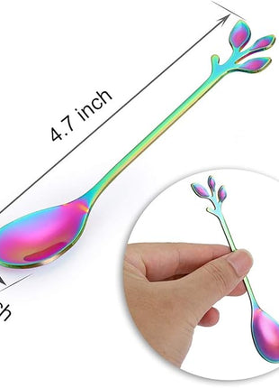 AnSaw Elegant Rainbow Leaf Coffee Spoons - 10-Piece, 4.7" Mini Stainless Steel Espresso & Dessert Tea Spoons, Perfect for Demitasse & Small Servings