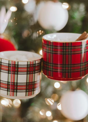 Sweet Water Decor Red Plaid Coffee Mug, 14oz China Christmas Mug with Gold Handle, Large Holiday Winter Cup for Coffee, Tea & Hot Chocolate, Stocking Stuffer Gifts for Women