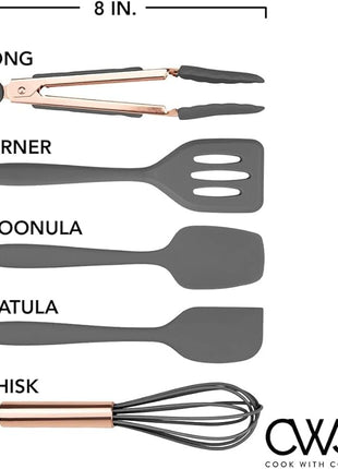 COOK WITH COLOR Silicone Cooking Utensils, Kitchen Utensil Set, Easy to Clean Silicone Kitchen Utensils, Cooking Utensils for Nonstick Cookware, Kitchen Gadgets Set, Mini, Gray
