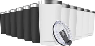 12Pack 20oz Tumbler Vacuum Insulated Travel Mug with Lids, Stainless Steel Double Wall Bulk Cup for Home, Office, Outdoor Suitable for Vehicle Cup Holders