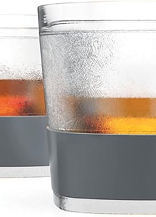 Host Whiskey Freeze Glasses, Double Old Fashioned Glasses, Chill Without Dilution for Brandy, Vodka, Gin, Rum, and Cold Brew Cocktails, Bourbon Gifts for Men, Home Bar, 9 oz, Set of 2, Grey