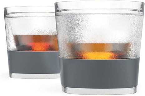 Host Whiskey Freeze Glasses, Double Old Fashioned Glasses, Chill Without Dilution for Brandy, Vodka, Gin, Rum, and Cold Brew Cocktails, Bourbon Gifts for Men, Home Bar, 9 oz, Set of 2, Grey