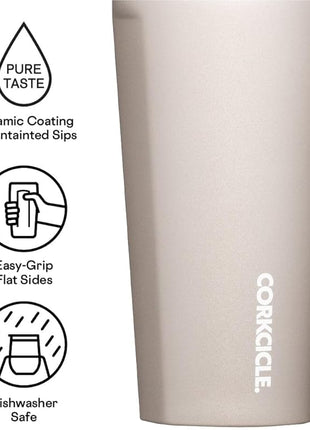 Corkcicle Pure Taste Tumbler - Stainless Steel Insulated Cup With Lid - Non-Slip Silicone Base - Ceramic Interior Coating - Durable Travel Mug - Dishwasher Safe - BPA Free - 16 oz - Latte/Oat Milk