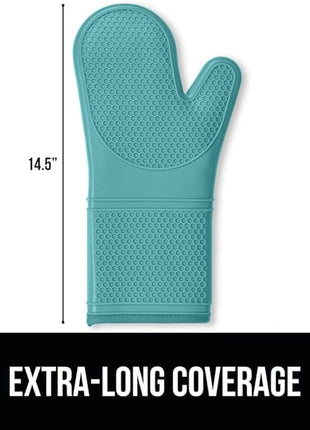 GORILLA GRIP BPA-Free Soft Silicone Oven Mitts, 14.5x8.3, Heat Resistant and Waterproof Cooking Gloves, Thick Cotton Lining, Flexible Gripping for Baking Grilling, Kitchen Potholders Set, Turquoise