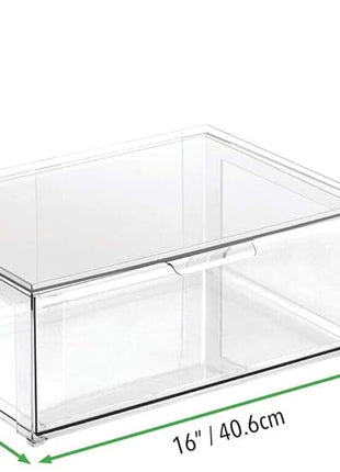 mDesign Plastic Stackable Closet Storage Organizer Bin Containers with Front Pull Drawer for Cabinet, Desk, Shelf, Cupboard, or Dresser Organization - Lumiere Collection - Clear