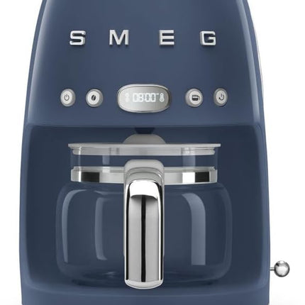 Smeg 50's Retro Style Aesthetic Drip Coffee Machine with 10 Cup Glass Carafe, Auto Start Feature, Keep Warm Plate, and Two Coffee Strength Settings (Navy Blue)