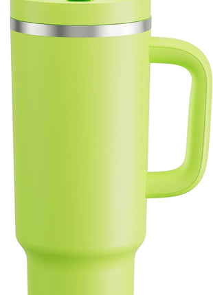40 oz Tumbler with Handle and Straw: Stainless Steel Insulated Tumbler Keeps Cold for 24 Hours, Leakproof Travel Cup Fits in Cup Holder and BPA-Free,Sharp Green