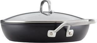 KitchenAid Hard Anodized Induction Nonstick Frying Pan Set With Lid, 3-Piece – 8 & 10 Inch Skillets, Durable, Even Heating, Dishwasher & Oven Safe, Easy-Clean, Matte Black