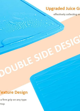 Liflicon Thick Silicone Cutting Board 12.6'' x 9.1'' Foldable & Flexible Design Juice Grooves Easy Grip Handle Dishwasher Safe-Blue