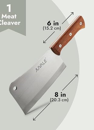 Juvale Meat Cleaver - 8-Inch Stainless Steel Blade, Wood Handle - Heavy-Duty Butcher Knife & Bone Cleaver for Beef Brisket, Meat Cutting & Chopping - Chopping Knife