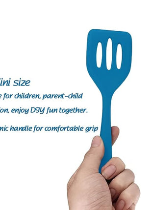 Mini Kitchen Utensil Set - Five-Piece Set, Tiny Silicone Kids Kitchen Tools - Whisk, Tongs, Spoon, Slotted Spatula - Blue