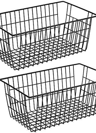 Slideep Farmhouse Large Wire Organizer Storage Bins Freezer Food Storage Basket for Kitchen Cabinets, Office, Bathroom, Pantry Organization Storage Bins Rack with Handles, 2 Pack, Black