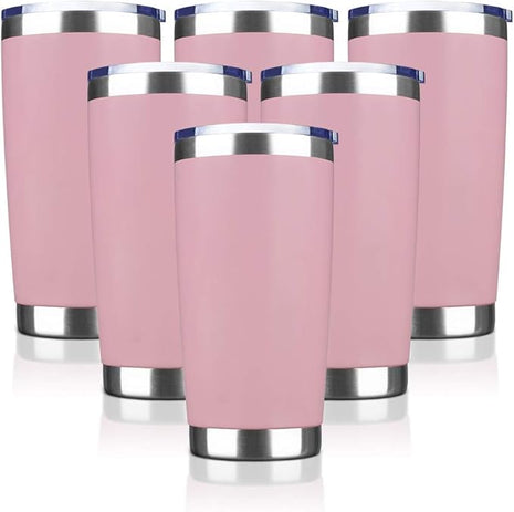 20oz Tumbler Stainless Steel Vacuum Insulated Mug with Lid, Double Wall Travel Mug, Durable Powder Coated Coffee Cup, Suitable for Ice Drinks and Hot Beverage (Pink 6pack)