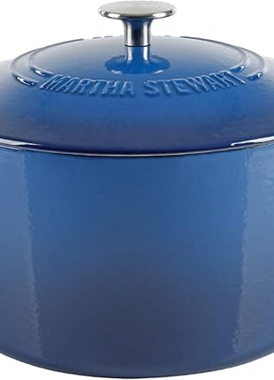 MARTHA STEWART Gatwick 7-Quart Enamel Cast Iron Dutch Oven Pot with Lid – Classic Blue – Durable Heavy-Duty Dutch Oven for Slow Cooking, Braising & Baking