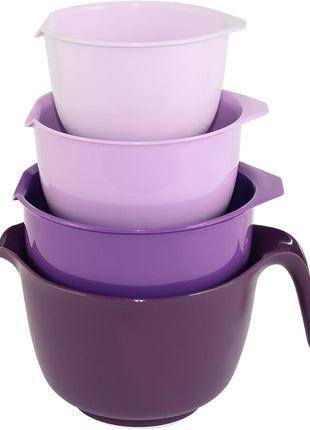 Glad Mixing Bowls with Pour Spout, Set of 4 - Nesting Plastic Bowls (1.2qt, 1.9qt, 2.8qt, and 3qt with Handle) - Non Slip Base, Dishwasher Safe Kitchen Cooking and Baking Supplies, Purple
