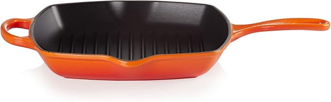 Le Creuset Enameled Cast Iron Signature Square Skillet Grill, 10.25", Flame