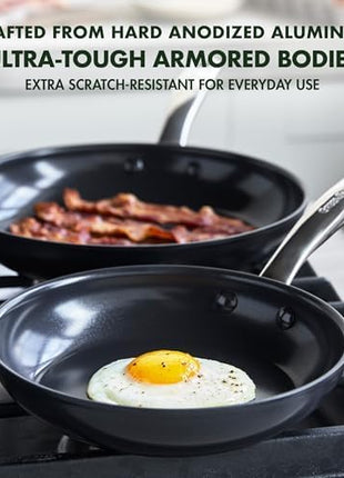 GreenPan Chatham Prime Midnight Hard Anodized Healthy Ceramic Nonstick, 10" and 12" Frying Pan Skillet Set, PFAS-Free, Dishwasher Safe, Oven Safe, Black