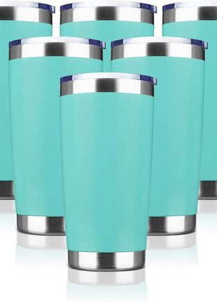 20oz Tumbler Bulk Stainless Steel Vacuum Insulated Tumblers with Lid Double Wall Travel Mug, Powder Coated Coffee Cup, Suitable for Ice Drinks and Hot Beverage (Light blue 6pack)
