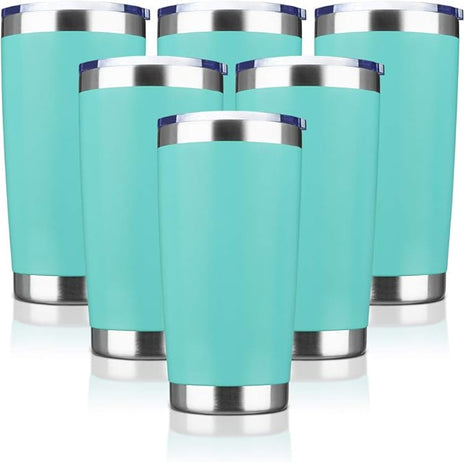 20oz Tumbler Bulk Stainless Steel Vacuum Insulated Tumblers with Lid Double Wall Travel Mug, Powder Coated Coffee Cup, Suitable for Ice Drinks and Hot Beverage (Light blue 6pack)