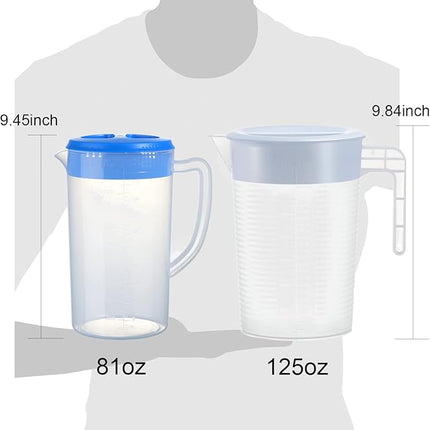 0.66 Gallon/2.5 Litre Plastic Pitcher with Lid BPA-FREE Eco-Friendly Carafes Mix Drinks Water Jug for Hot/Cold Lemonade Juice Beverage Jar Ice Tea Kettle (white, 125oz)