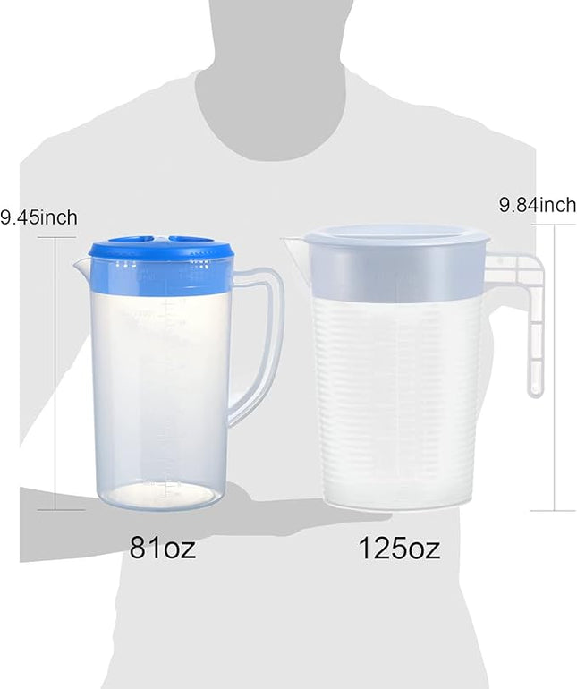 0.66 Gallon/2.5 Litre Plastic Pitcher with Lid BPA-FREE Eco-Friendly Carafes Mix Drinks Water Jug for Hot/Cold Lemonade Juice Beverage Jar Ice Tea Kettle (white, 125oz)