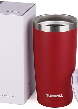 SUNWILL Travel Coffee Tumbler 20 oz, Insulated Mug with Lid, Stainless Steel Cup for Hot and Cold Drinks, Powder Coated Wine Red