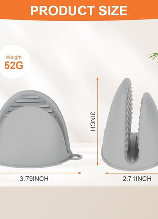 AUAUY 1 Pair Mini Silicone Oven Mitts, Heat Resistant Pot Holders Mitts, Cute Oven Pinch Grip Gloves, Small Potholders for Kitchen, Air Fryer Mitts Pair for Cooking, Baking and Grilling (Light Gray)