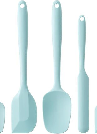 Silicone Spatula Set, 5 Piece Food Grade Rubber Spatulas for Baking, Cooking, and Mixing High Heat Resistant Non Stick Dishwasher Safe BPA-Free (Macaron blue)