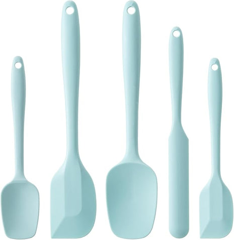 Silicone Spatula Set, 5 Piece Food Grade Rubber Spatulas for Baking, Cooking, and Mixing High Heat Resistant Non Stick Dishwasher Safe BPA-Free (Macaron blue)