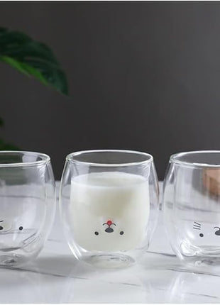 Dog Mug Cute Mugs Glass Double Wall Insulated Glass Espresso Cup, Coffee Cup, Tea Cup, Milk Cup,Kawaii Gift for Office and Personal Birthday Christmas (Happy Dog)