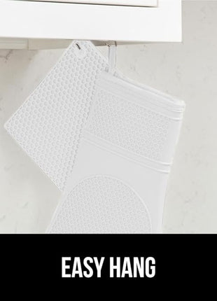 GORILLA GRIP BPA-Free Soft Silicone Oven Mitts and Pot Holders Sets of 4, Heat Resistant Waterproof Cooking Gloves, Thick Cotton Lining, Flexible Gripping for Baking Grilling, Kitchen Trivets, White