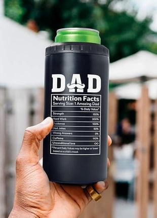SANDJEST 4-in-1 Dad Tumbler Gifts for Dad from Daughter Son - 12oz Dad Nutrition Facts Can Cooler Tumblers Cup - Stainless Steel Insulated Cans Coozie Christmas, Birthday, Father's Day Gift for Daddy