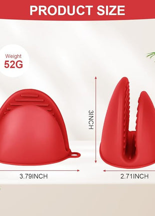 AUAUY 1 Pair Mini Silicone Oven Mitts, Heat Resistant Pot Holders Mitts, Cute Oven Pinch Grip Gloves, Small Potholders for Kitchen, Air Fryer Mitts Pair for Cooking, Baking and Grilling (Red)