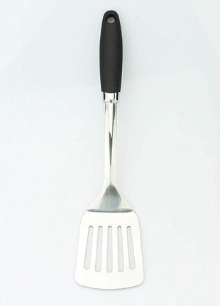 Brushed Slotted Stainless Steel Turner, Non-Slip Spatula with Ergonomic Handle