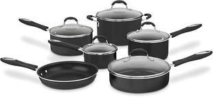 Cuisinart 11-Piece Nonstick Cookware Set, Black, 55-11BK & 12-Inch Skillet, Nonstick-Hard-Anodized with Glass Cover, 622-30G