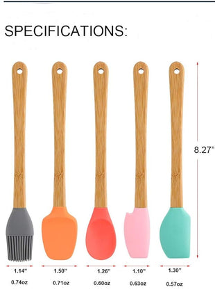 KSENDALO Small Spatulas for Kitchen Use,Silicone Mini Spatula Small Rubber Scraper Heat Resistant Tiny Spatula for Baking Cookie with Bamboo Handle, Colorful