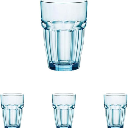 Bormioli Rocco Rock Bar 12.5 oz. Long Drink Stackable Tempered Beverage Glasses for Cold Drinks, Water, and Cocktails, Set of 6, Ice Blue (Pack of 4)