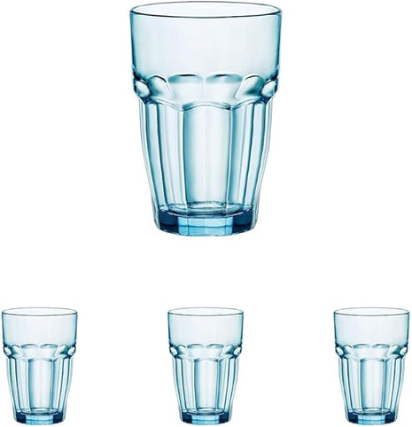 Bormioli Rocco Rock Bar 12.5 oz. Long Drink Stackable Tempered Beverage Glasses for Cold Drinks, Water, and Cocktails, Set of 6, Ice Blue (Pack of 4)