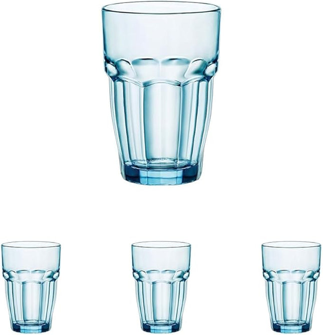 Bormioli Rocco Rock Bar 12.5 oz. Long Drink Stackable Tempered Beverage Glasses for Cold Drinks, Water, and Cocktails, Set of 6, Ice Blue (Pack of 4)