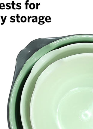 Glad Mixing Bowls with Pour Spout, Set of 4 - Nesting Plastic Bowls (1.2qt, 1.9qt, 2.8qt, and 3qt with Handle) - Non Slip Base, Dishwasher Safe Kitchen Cooking and Baking Supplies, Green
