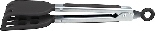 Tovolo Waffle Tongs Mini Silicone Kitchen Tongs for Cooking Serving, Flat Stainless Steel Small Tongs with Silicone Tips for Salads Belgian Waffles Air Fryer Appetizers Dishwasher Safe Black